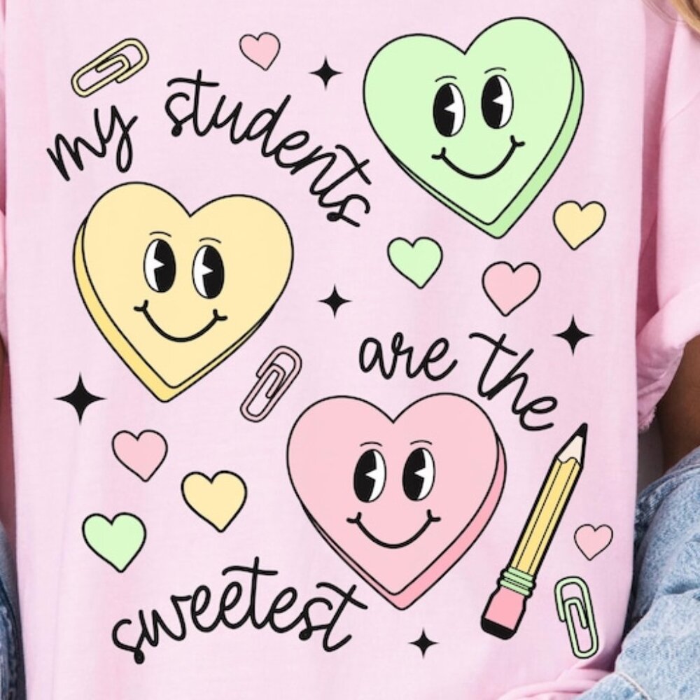 Valentine's Day Teacher Shirt, Candy Hearts Tee - Picture 2 of 3